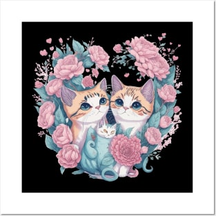 Cute Cats with Flower Posters and Art